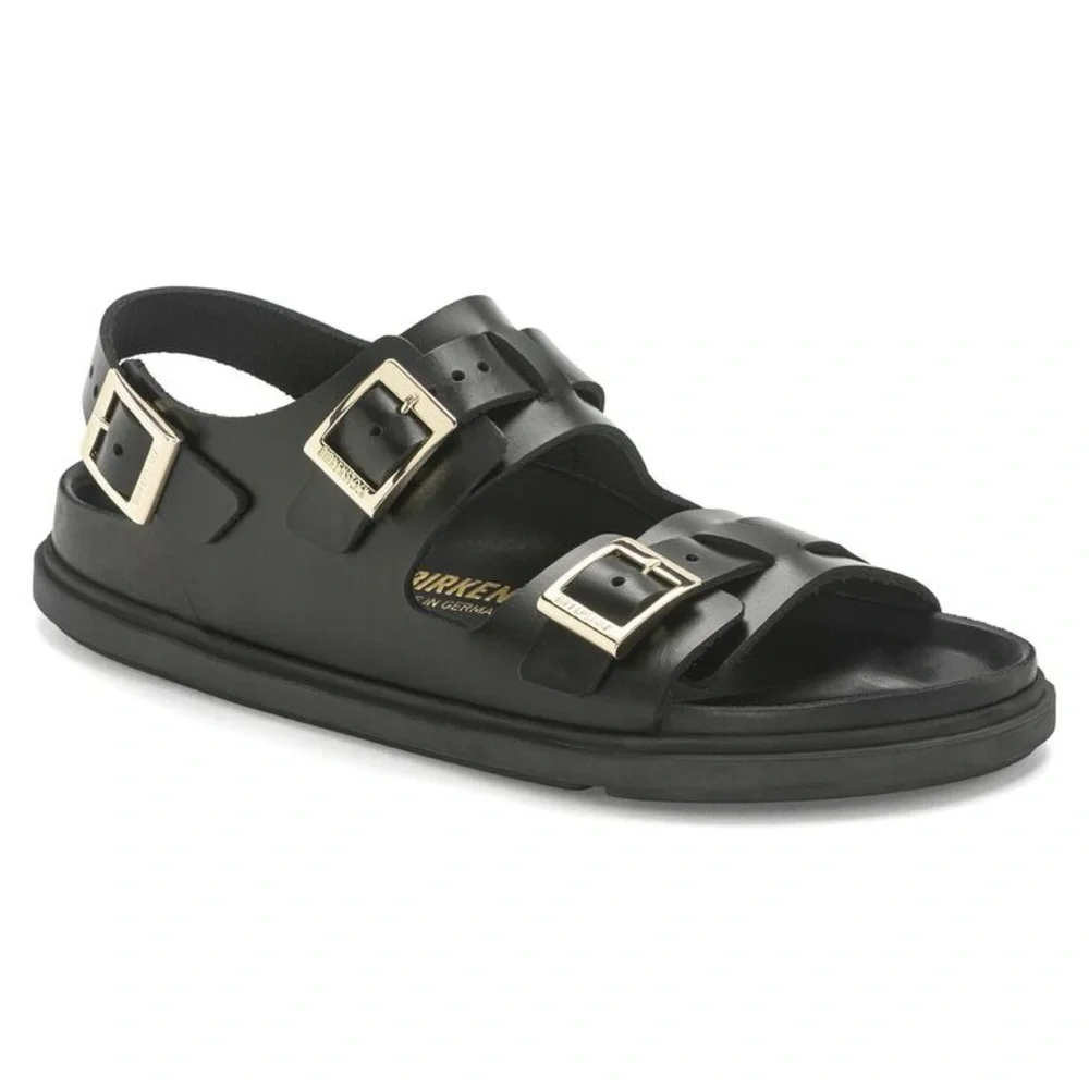 Birkenstock / Cannes Black Leather Sandals Size W 39 uS 8 Narrow NEW No Box - Picture 1 of 10